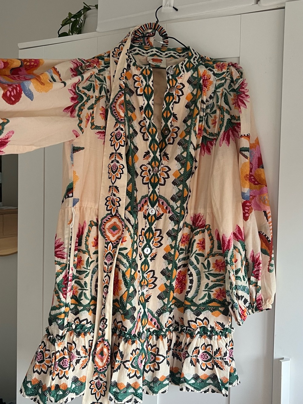 FARM Rio Cream Mini Dress with Multicolor Floral Embroidery - Picture 2 of 4